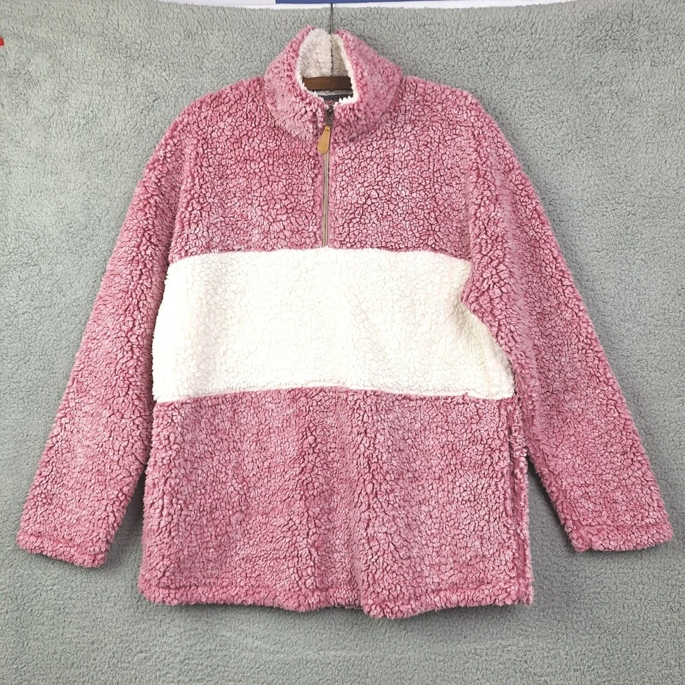 Nellie Mae‎ Sweater Womens Large Pink Sherpa Fleece Half Zip Pullover Cozy Warm
